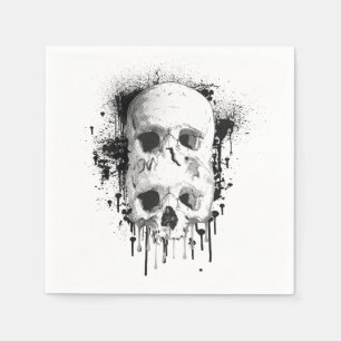 Skull Drip Black Ink Graphic Napkins