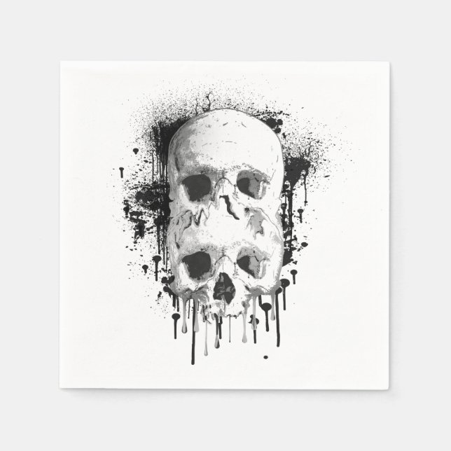 Skull Drip Black Ink Graphic Napkins (Front)