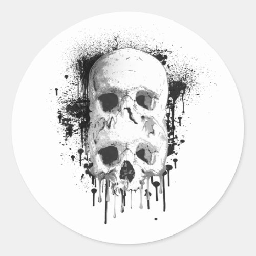 Skull Drip Black Ink Graphic Party Classic Round Sticker