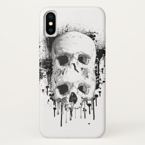 Skull Drip Black Ink Splatter Graphic iPhone XS Case