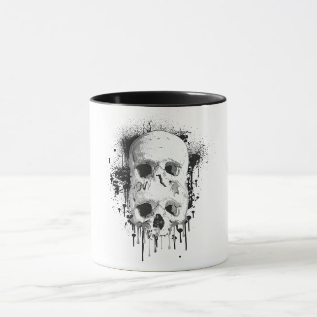 Skull Drip Black Ink Splatter Graphic Mug (Center)