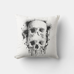 Skull Drip Black Ink Splatter Graphic Throw Pillow
