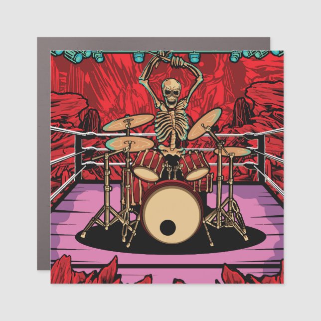 Skull Drummer: Wrestler Ring Illustration Car Magnet (Front)