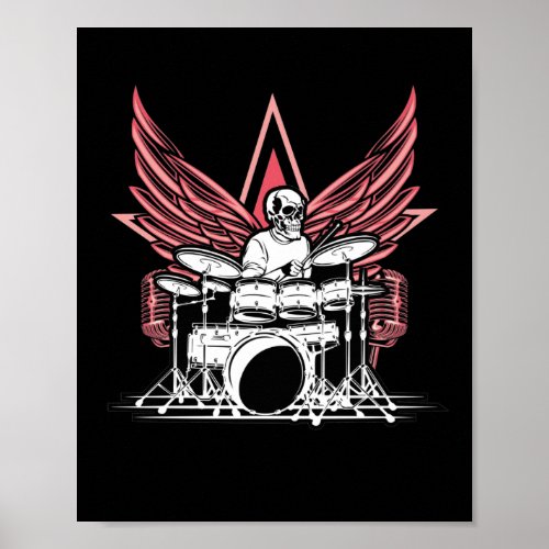 Skull Drums Drummer Musician Drumsticks Poster