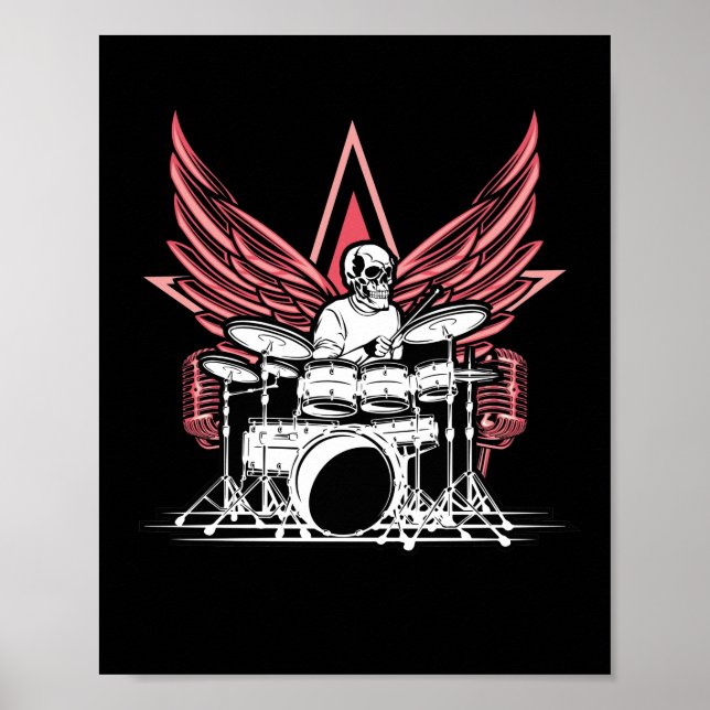 Skull Drums Drummer Musician Drumsticks Poster (Front)