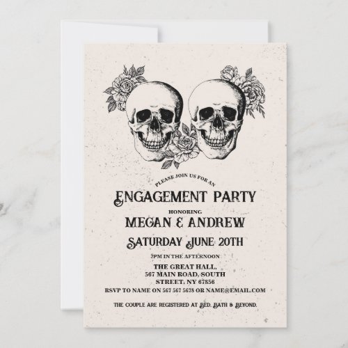 Skull Engagement Party Gothic Halloween Invite