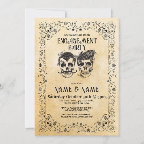 Skull Engagement Party Halloween Gothic Couple Invitation