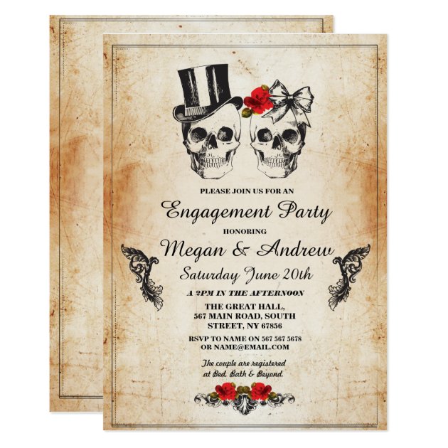 Skull Engagement Party Halloween Gothic Invite