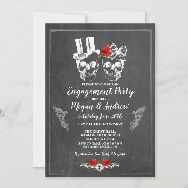 Skull Engagement Party Halloween Gothic Invite (Front)