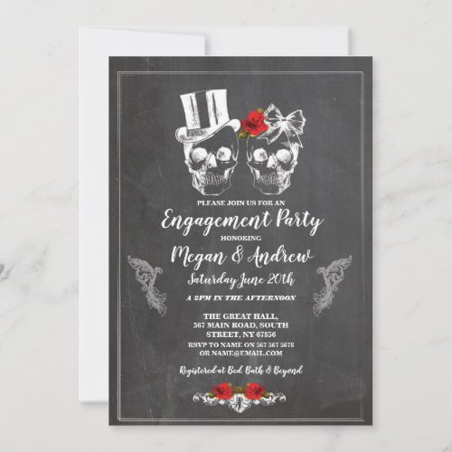 Skull Engagement Party Halloween Gothic Invite