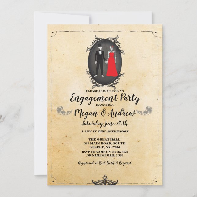 Skull Engagement Party Halloween Gothic Skeletons Invitation (Front)