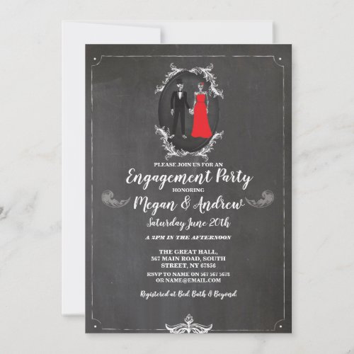 Skull Engagement Party Halloween Gothic Skeletons Invitation