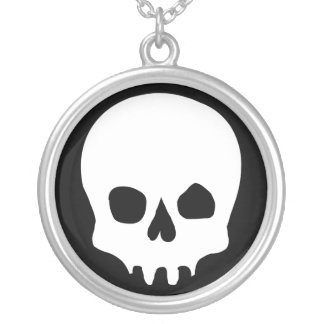 Skull Evil Graphic Block Print Silver Necklace