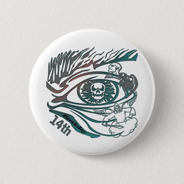 Skull Eye 14th Birthday Gifts Button (Front)
