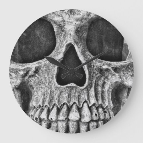 Skull Face Close Up Gothic Black And White Design Large Clock