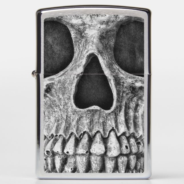 Skull Face Gothic Black And White Cool Macabre Zippo Lighter (Front)