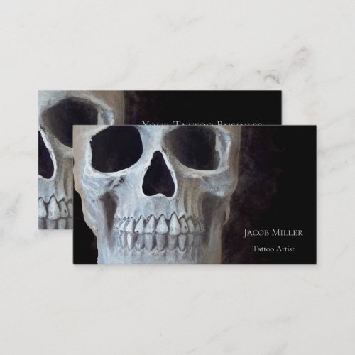 Skull Face Gothic Black Gray Smokey Tattoo Shop Business Card