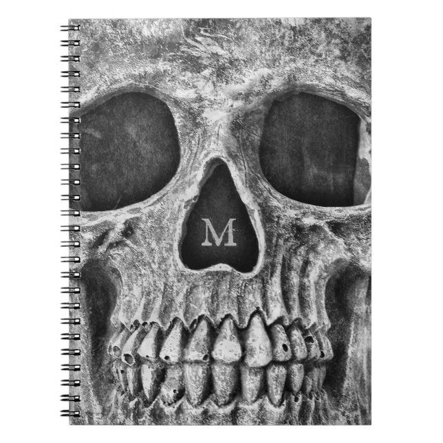 Skull Face Gothic Black White Cool Macaber Notebook (Front)