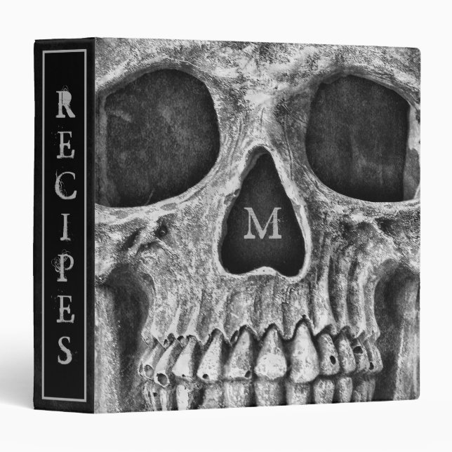 Skull Face Gothic Black White Cool Macabre Recipe 3 Ring Binder (Front/Spine)