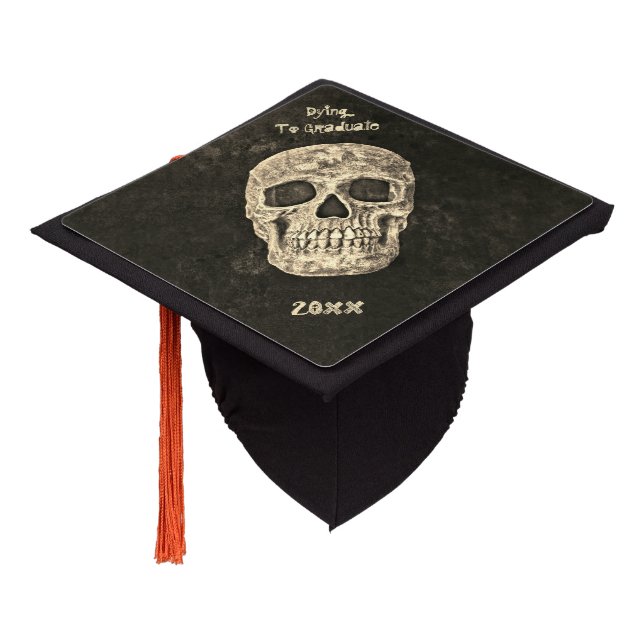 Skull Face Gothic Old Black Beige Grunge Graduation Cap Topper (Angled)