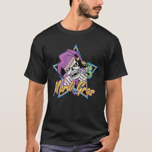 Skull Face Mardi Gras Noal Jester Hat Masquerade E T_Shirt