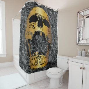 Skull Face Shower Curtain - Gold Skull