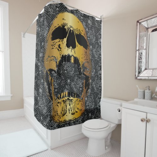 Skull Face Shower Curtain _ Gold Skull