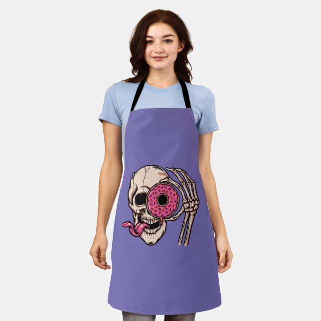 Skull Face With Donut dark humor  sweet and sour Apron (Worn)