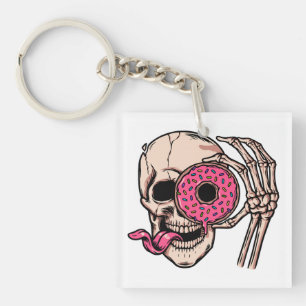Skull Face With Donut dark humor  sweet and sour Keychain