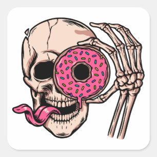 Skull Face With Donut dark humor  sweet and sour Square Sticker