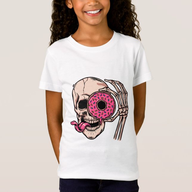 Skull Face With Donut dark humor  sweet and sour T-Shirt (Front)