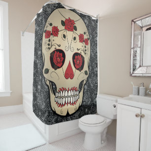 Skull Face With Lady Bug Eyes Sugar Skull Shower Curtain