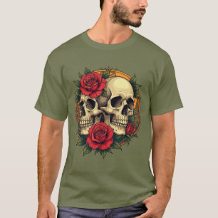 Skull Faces With Red Roses T-Shirt