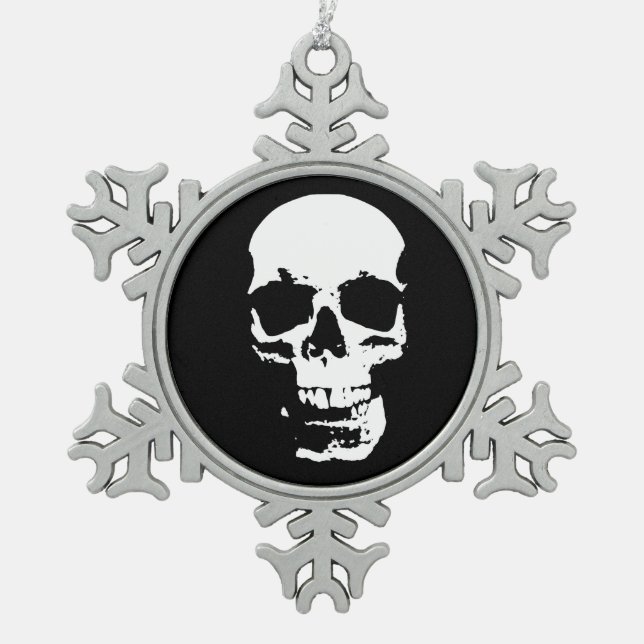 Skull Fantasy Art Rock Punk Heavy Metal Snowflake Pewter Christmas Ornament (Front)