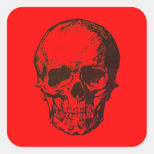 Skull Fantasy Pop Art Rock Punk Heavy Metal Red Square Sticker