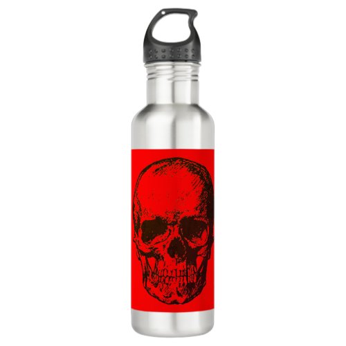 Skull Fantasy Pop Art Rock Punk Heavy Metal Red Stainless Steel Water Bottle