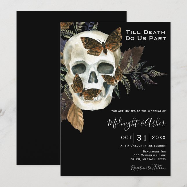 Skull Ferns Till Death Do Us Part Wedding Invitation (Front/Back)