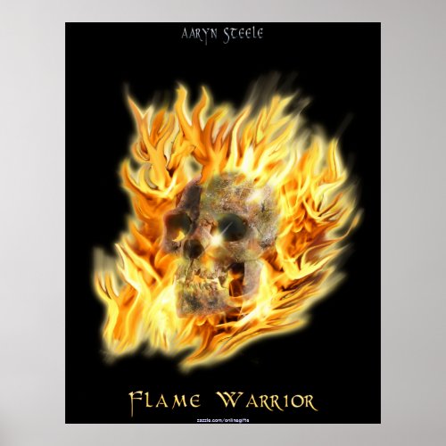 SKULL  FIERY FLAMES Aaryn Steele Art Poster