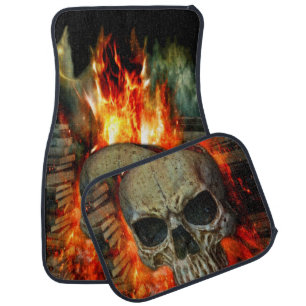 Skull Fire Flames Car Floor Mat
