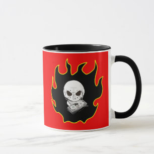 Skull Fire Money Death Red Black Yellow Biker  Mug