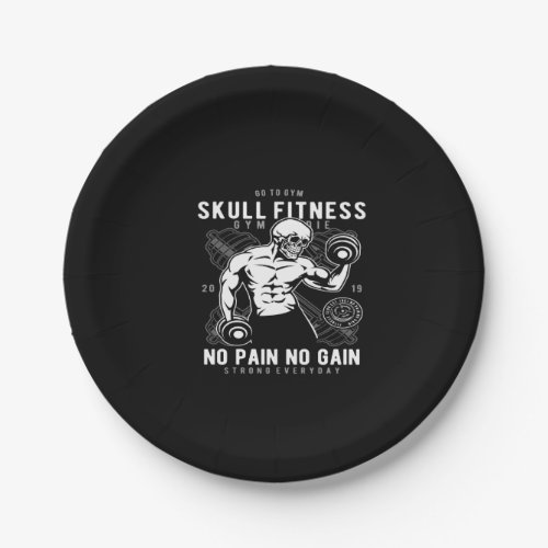skull fitness no pain no gain paper plates