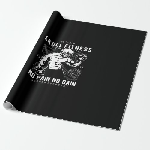 skull fitness no pain no gain wrapping paper