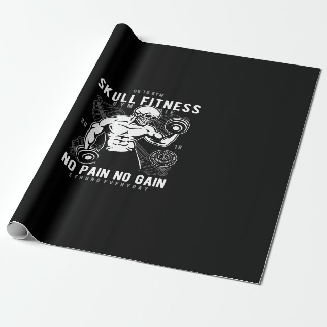 skull fitness no pain no gain wrapping paper (Unrolled)