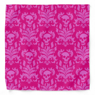 Skull Flame Damask in bubblegum pink on hot pink Bandana