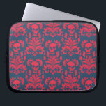 Skull Flame Damask in clashing red on blue Laptop Sleeve<br><div class="desc">Dramatic skull and flame updated Damask in clashing red on blue. A minimalist yet gothic design, subtle from a distance, but dramatic up close. Let me know if you’d like a different scale or colorway for this pattern. I love to see my designs out in the world - tag me...</div>