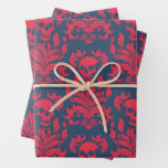 Skull Flame Damask in clashing red on blue Wrapping Paper Sheets