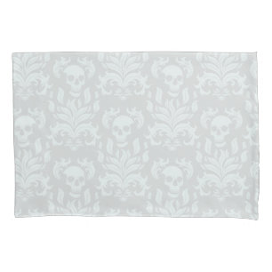 Skull Flame Damask in classic white on white Pillow Case