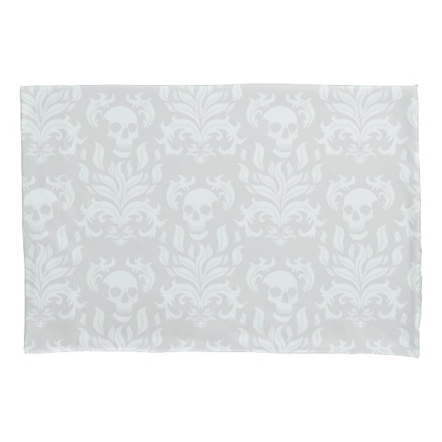 Skull Flame Damask in classic white on white Pillow Case (Front-Left)