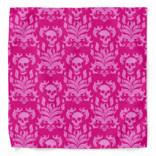 Skull Flame Damask in glitter-effect pink on pink Bandana