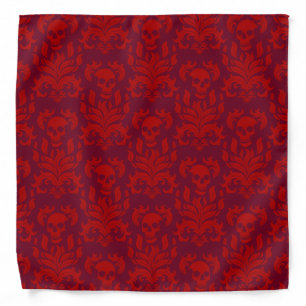 Skull Flame Damask in moody red on red Bandana